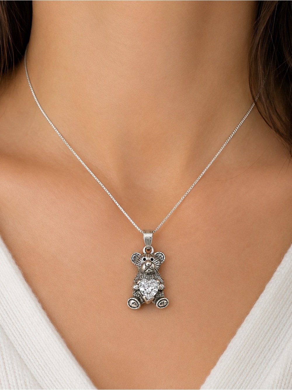 Mark Wasserman Samara Sterling Teddy Bear Necklace 925 MWS